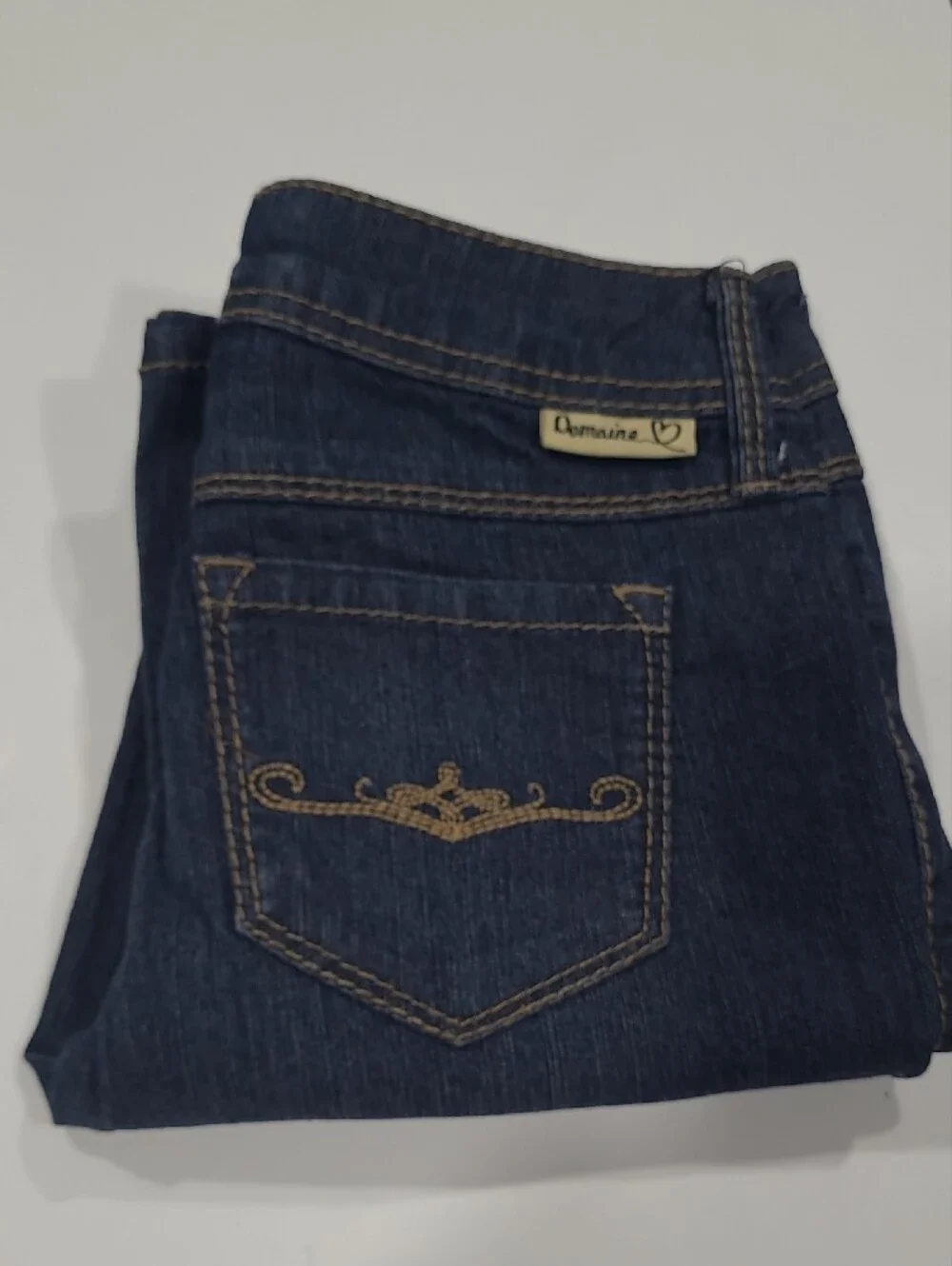 Domaine Girls Flared Jeans in Dark Blue Mid Rise Confort Stretch  Zippec Sz 10